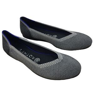 Rothy's The Flat Round Toe Women Slip On Ballet Flat Shoes Black White Size 7 US